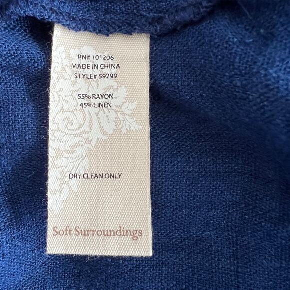 Soft Surroundings Linen Blend Cold Shoulder Blouse Top Women's Plus Size 1X Blue - Picture 5 of 5